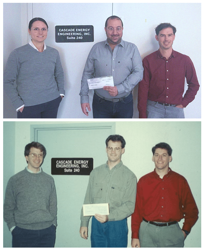 Team members dressed up as Cascade Energy Founders for Halloween.